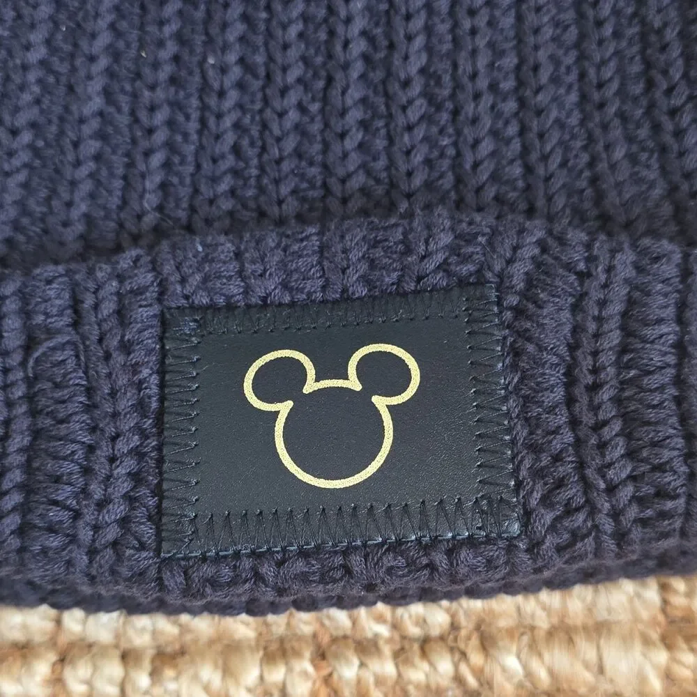 Love Your Melon Disney Mickey Mouse Black Cuffed Knit Hat with Double Pom-Poms